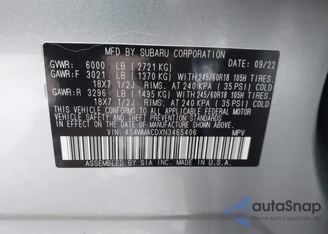 2022 Subaru Ascent Premium from USA, damaged, VIN 4S4WMACDXN3465406